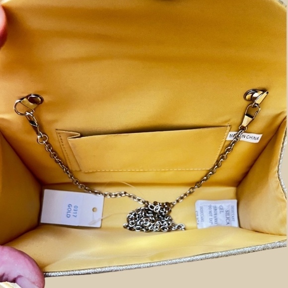 NWT Gold Glitter & Rhinestone Accent Envelope Evening/Clutch/Crossbody Bag - Picture 9 of 14